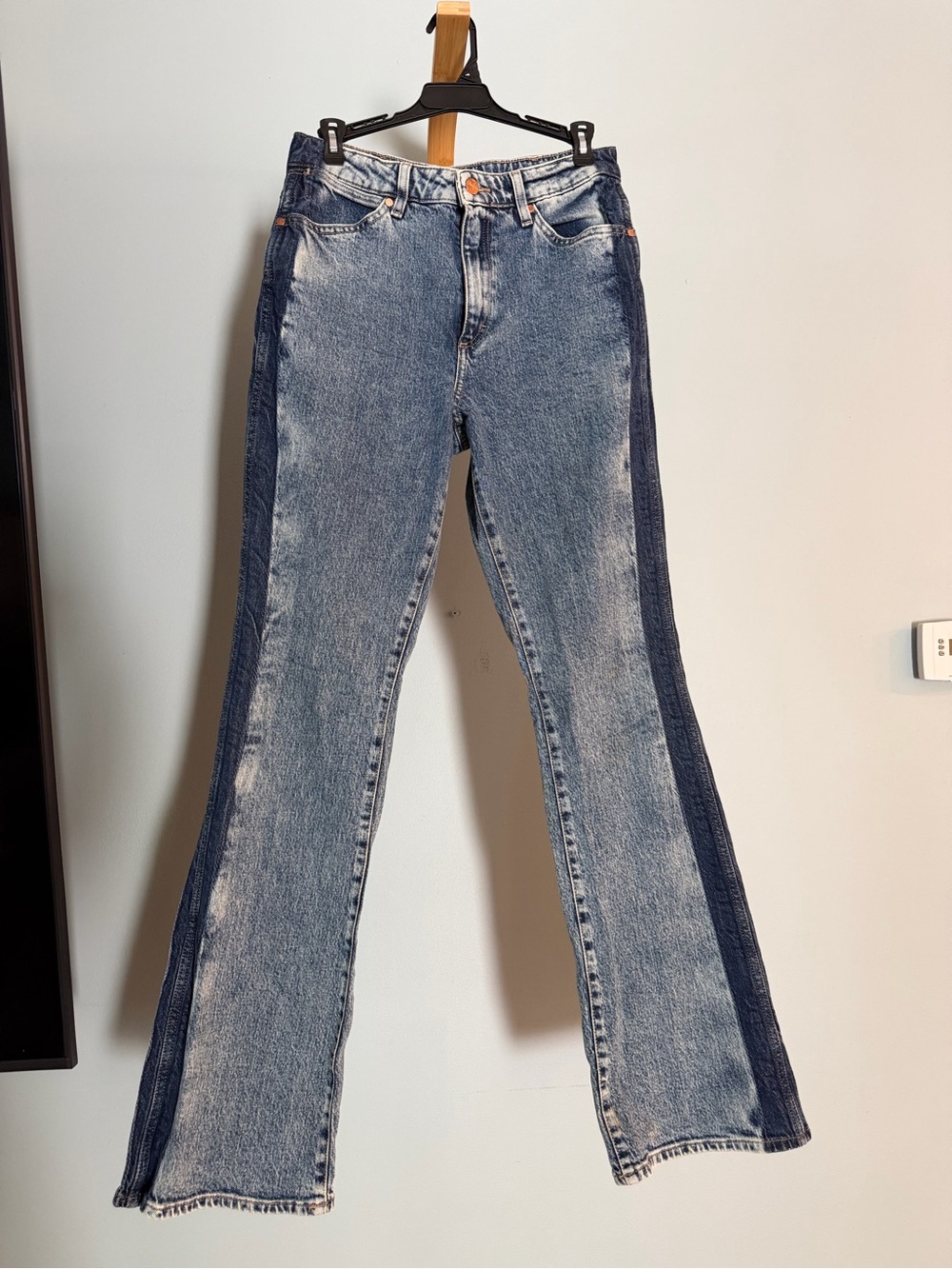 Wrangler Two-Tone Side-Panel Flare Jeans - Light & Dark Blue